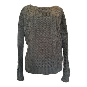 Ralph Lauren LRL Grey Cable Knit Crewneck Sweater Sz L Long Sleeve Cozy Fall